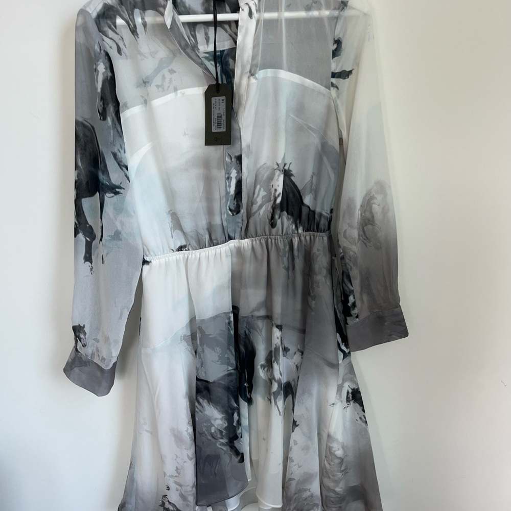 All Saints Gray Long Sleeve V-Neck Sundress